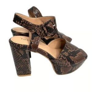Torrid Brown Snakeskin Ankle Strap Platform BlockHeels Sandals Size 7